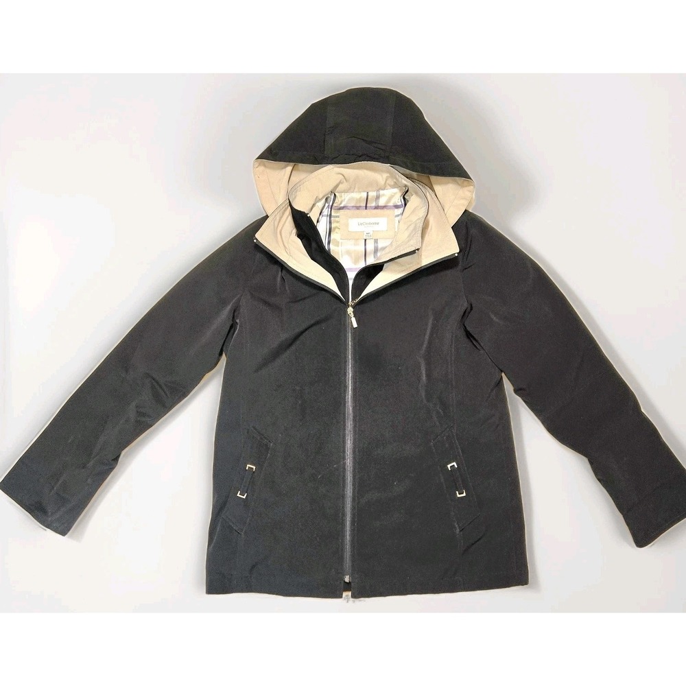 Liz Claiborne Stylish‎ Lightweight Women's Jacket Black & Tan w/Plaid Lining Med